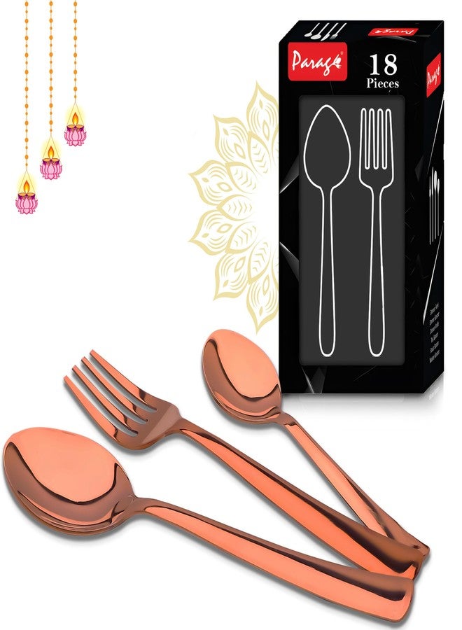 Parage 18 Pieces Stainless Steel Rose Gold Cutlery Set, Premium Cutlery Set for Home & Kitchen, Luxury PVD Rose Gold Flatware for Elegant Dining (6 Pieces Each Table Spoons, Forks & Tea Spoons) - Image 1